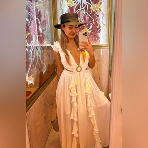 AAKAA RUFFLE LACE TRIM WRAP MAXI DRESS SIZE L perfect resortwear